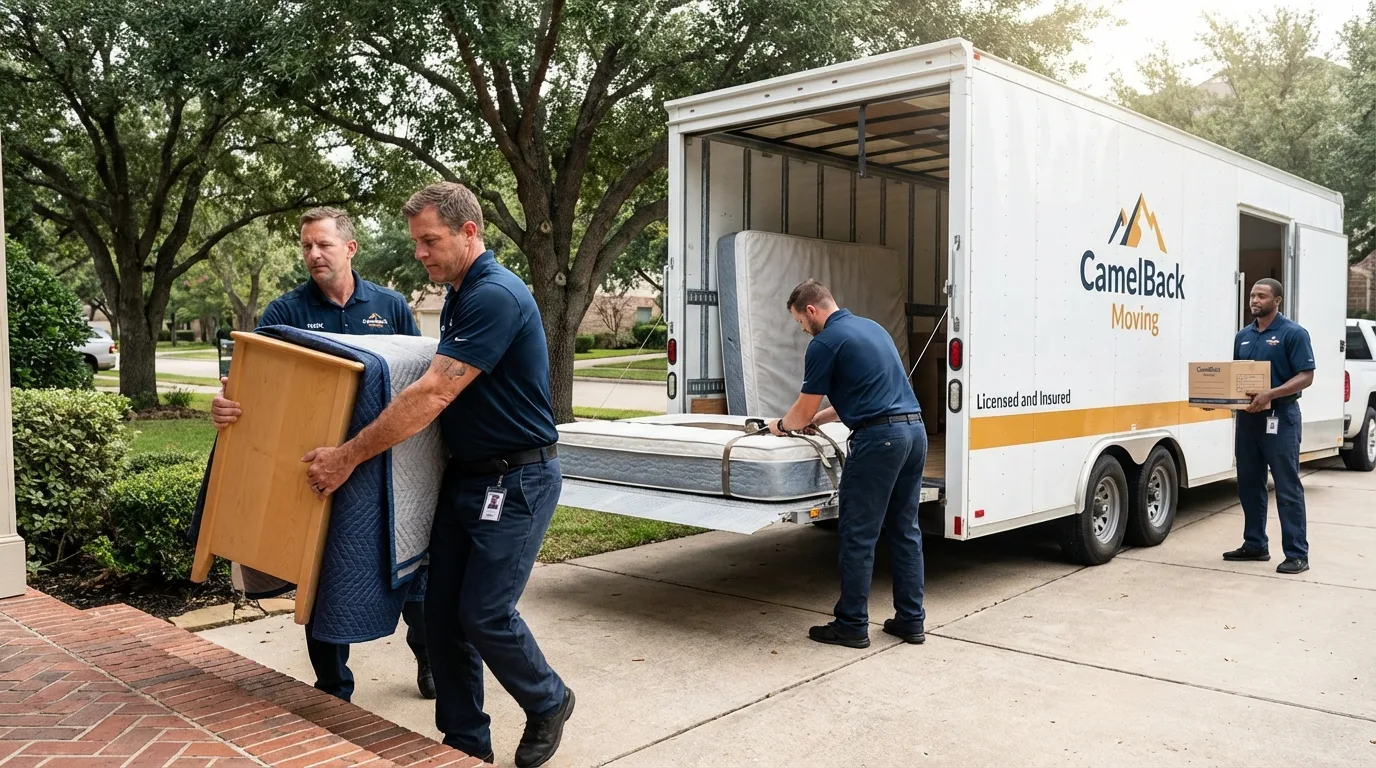 Crew loading residential truck for cross-state move from Loves Park, IL