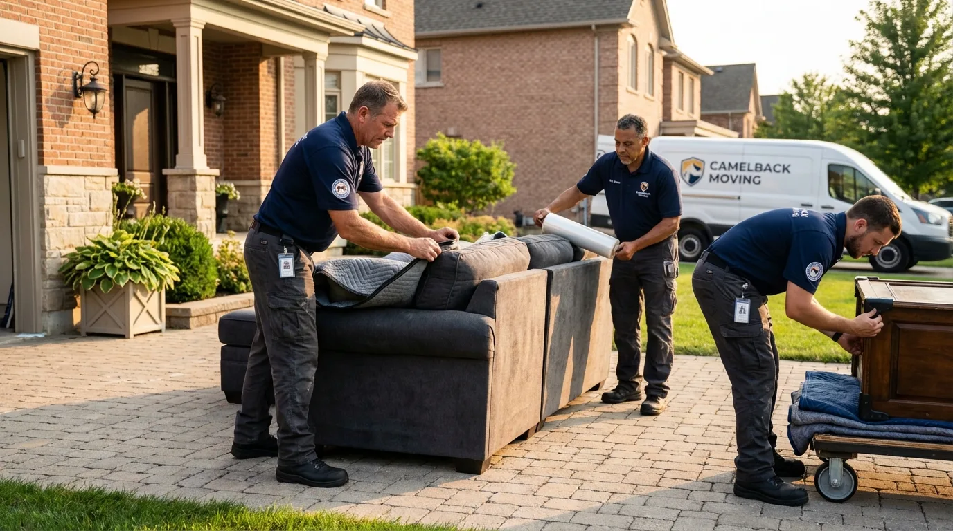 Large estate moving crew wrapping furniture in Loves Park, IL