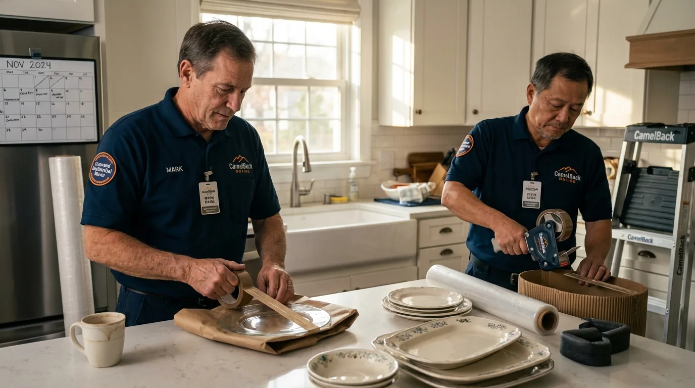 Professional crew packing kitchen dishware in Loves Park, IL